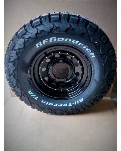 265/75R16 BF Goodrich All Terrain T/A KO2 tyre fitted and balanced on 16x7in Black Modular - Writing on the Outside 