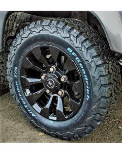 265/65R18 BF Goodrich All Terrain T/A KO2 tyre fitted and balanced on 18x8in Sawtooth Style Black Alloy Wheel (inc. nuts and centre caps)(Writing on the Outside)   - TYRE CURRENTLY OUT OF STOCK - NO DUE DATE 