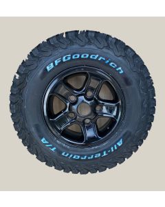 235/85R16 BF Goodrich All Terrain T/A KO2 tyre fitted and balanced on 16x7in Black Boost alloy wheel (inc. Silver nuts and centre caps)(Writing on the Outside) - TYRE CURRENTLY OUT OF STOCK - NO DUE DATE 