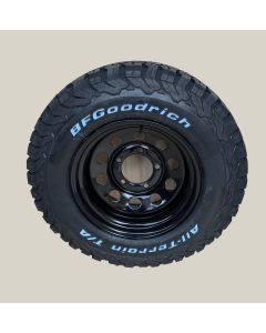 265/70R17 BF Goodrich All Terrain T/A KO2 Tyre Fitted And Balanced On 17X9  Black Modular Wheel - Writing on the Outside  - TYRE CURRENTLY OUT OF STOCK - NO DUE DATE 
