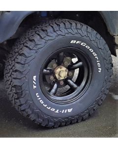 285/75R16 BF Goodrich All Terrain T/A KO2 Tyre Fitted and Balanced on 16x7 Black Tubular 5 Spoke Steel Wheel - Writing on the Outside - WHEEL CURRENTLY OUT OF STOCK - NO DUE DATE 