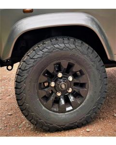 235/85R16 BF Goodrich All Terrain T/A KO2 tyre fitted and balanced on 16x7in Sawtooth Style Black Alloy Wheel (inc. nuts and centre caps)(Writing on the Inside) - TYRES CURRENTLY OUT OF STOCK - NO DUE DATE 